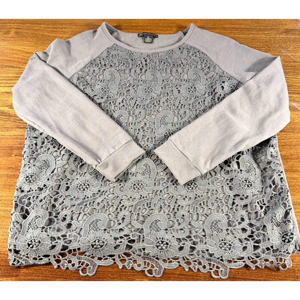Adrianna Papell Lace Overlay Fleece Women's Size XL Blue Gray Long Sleeve